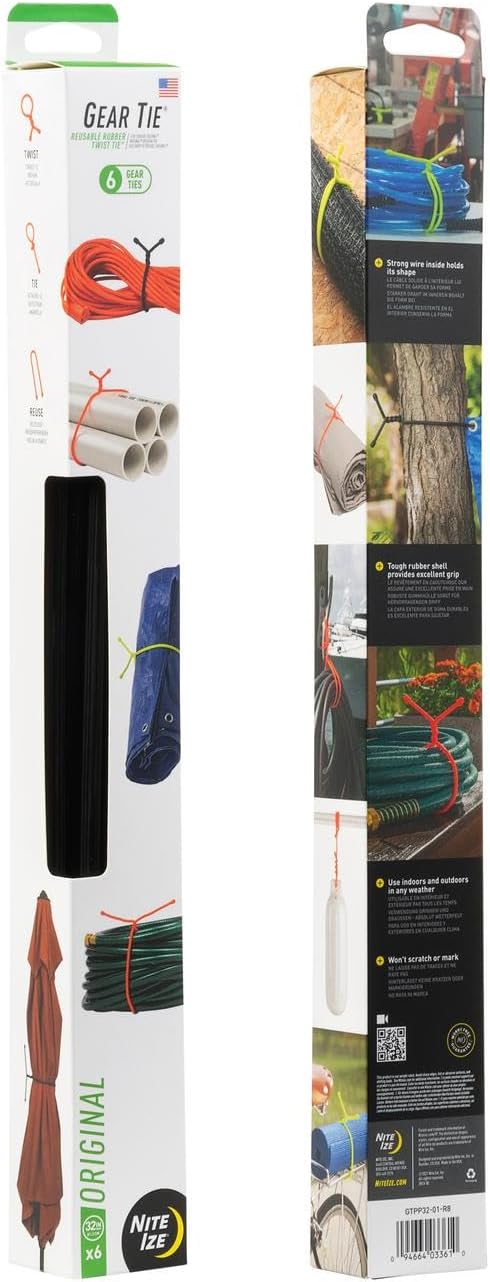 Nite Ize Gear Tie Original ProPacks - Reusable Rubber Twist Ties for Indoor & Outdoor Use - Bendable Wire Interior - Durable Rubber Exterior - Secure Grip - Black, 32" (6 Pack)
