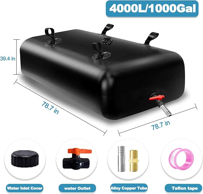 GHOSOONE 4000 L/1000 Gal Water Bladder Tank, Foldable Portable Water Storage Container, Emergency Water Bag for RV, Truck Bed, Fire Prevention, Drought Resistance, Black