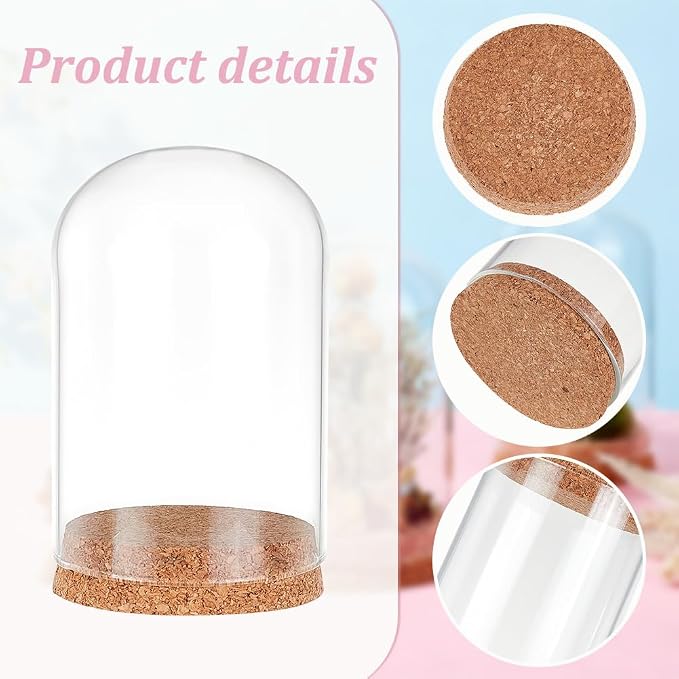 PandaHall 4pcs Glass Cloche Dome Glass Display Bottle Bell Jar with Cork Base Dome Cover Decorative Jars Display Case for Flower Storage Home Christmas Party Decoration 3.15x4.72inch