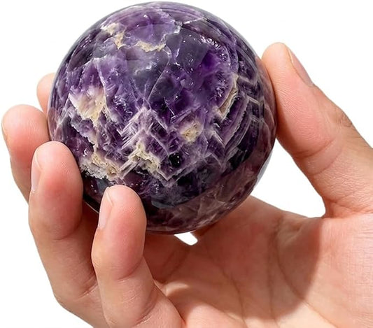 2-2.4 inch Natural Amethyst Crystal Ball with Stand, Hand Polished Purple Quartz Sphere, Reiki Healing Decorative Sphere, Chakra Energy Stone Crafts, Feng Shui Home Desktop Ornament