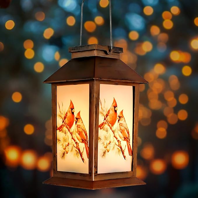JOBOSI Solar Lantern Cardinals, Portable Decorative Gift, Solar Light, Gifts for Mom, Women, Grandma, Garden Yard Lawn Decoration, Christmas and New Year Gifts