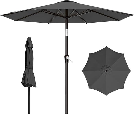 AreShark 9 FT Patio Umbrella for Outdoor, Outdoor Table Umbrella with Push Button Tilt and Crank, Outdoor Patio Umbrellas with 8 Sturdy Ribs for Market, Garden, Pool (Gray)