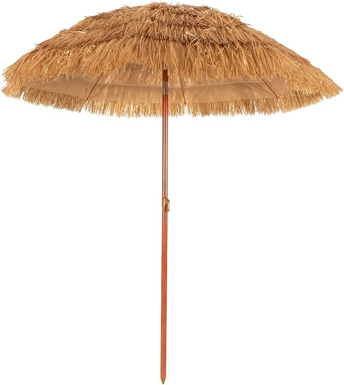 Giantex Thatched Tiki Umbrella, Hawaiian Style Patio Grass Umbrella with 8 Ribs & Tilt Adjustment, Outdoor Portable Beach Sunshade for Yard, Garden & Poolside