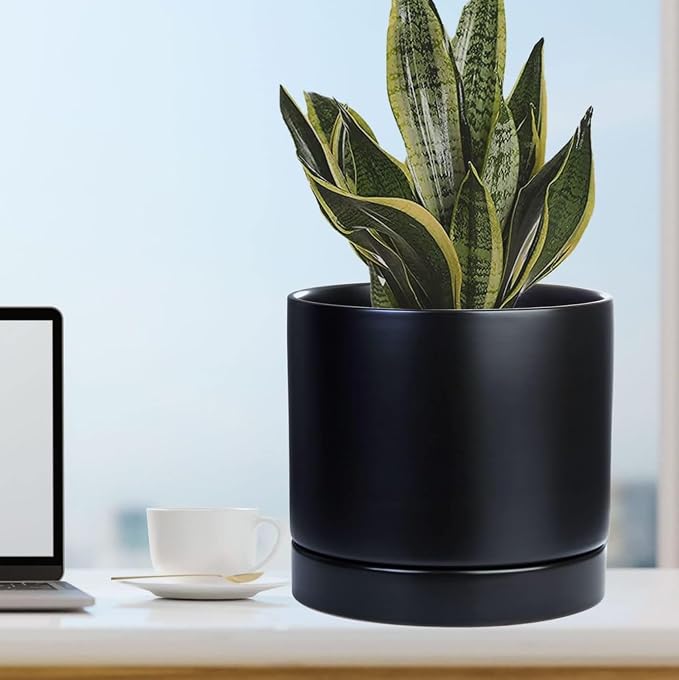 Yukfona Ceramic Plant Saucer Tray 1 Pcs 12 Inch Black, 12.5" OD x11.9 ID x1.6 Deep| Fits Flower pots Bottom≤ 11.9", Heavy Duty Glazed Round Planter Drip with Catch Basin for Indoor Outdoor Plants