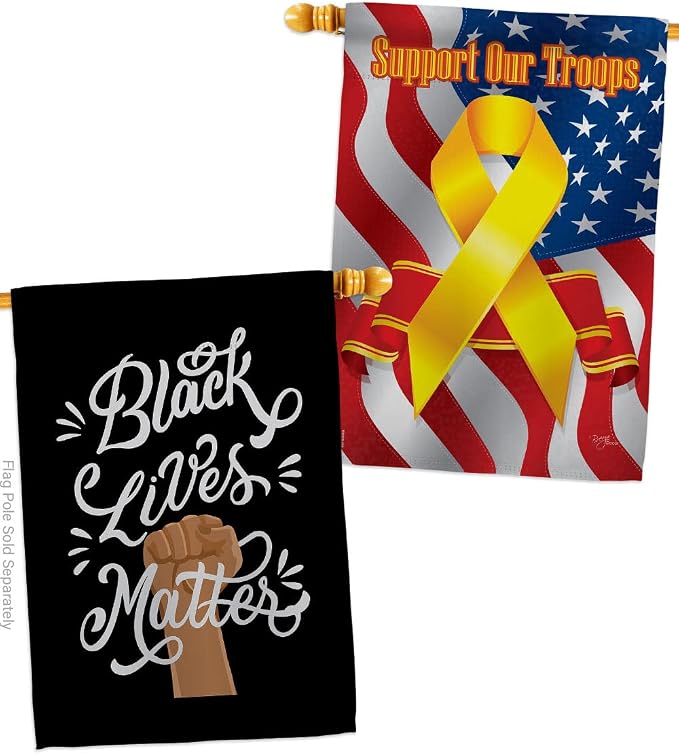 Stop Racism Lawn Decor Support Our Troops Banner Pack Wall Art Flag Room Decorations Indoor Outdoor Tapestry Yard Signs Black History Month BLM African Americans Heritage Made in USA