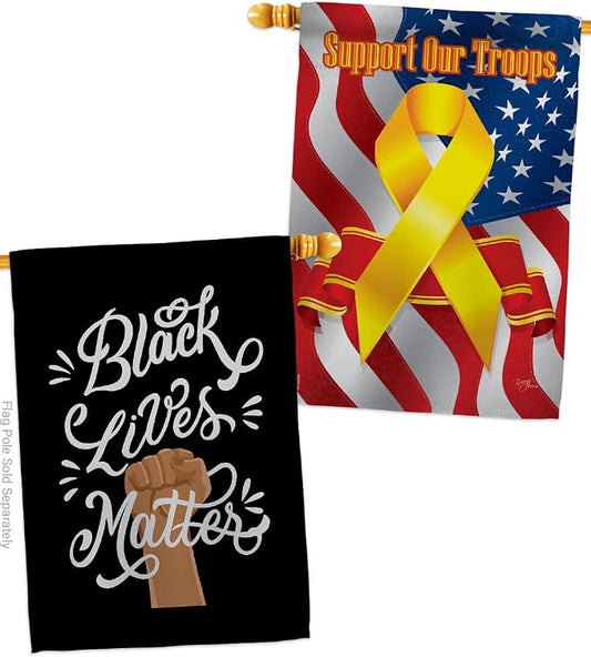 Stop Racism Lawn Decor Support Our Troops Banner Pack Wall Art Flag Room Decorations Indoor Outdoor Tapestry Yard Signs Black History Month BLM African Americans Heritage Made in USA