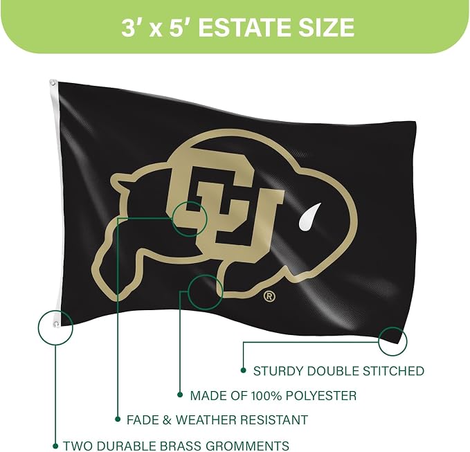 NCAA University of Colorado Flag with Grommets, 3'x5' Colorado Buffaloes Outdoor College Flags & Banners for Garden Patio Indoor Wall Décor