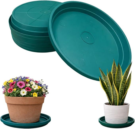 10 Inch Plant Pot Tray USA Made – Durable Plastic Flower Pot Saucer – Plant Water Catcher for Indoor Outdoor Garden (6, Mineral Teal)
