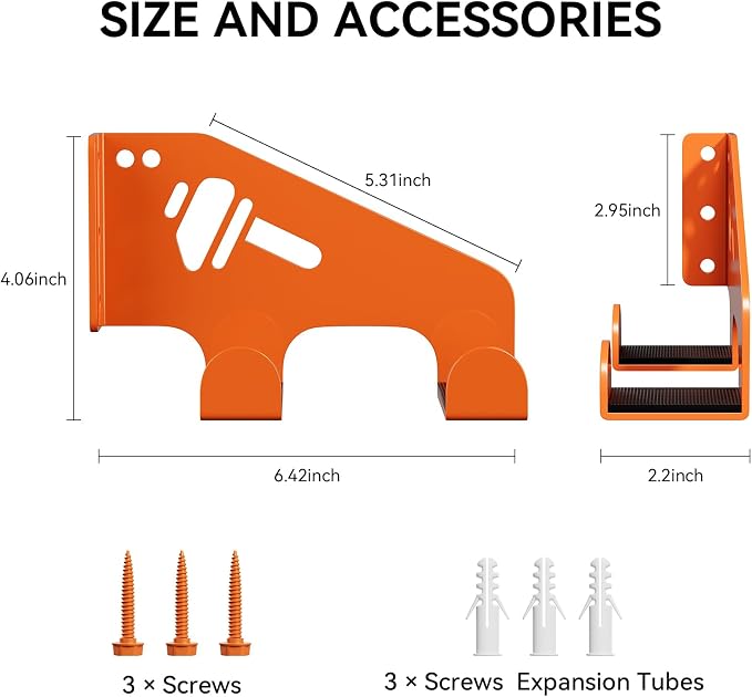 XZHXFX Chainsaw Hanger Wall Mount - Heavy Duty Chainsaw Holder for Garage Organization, Storage Shed Organizer, Chainsaw Rack with Protective Pad, Garage Tools, 3 Pack(Orange)