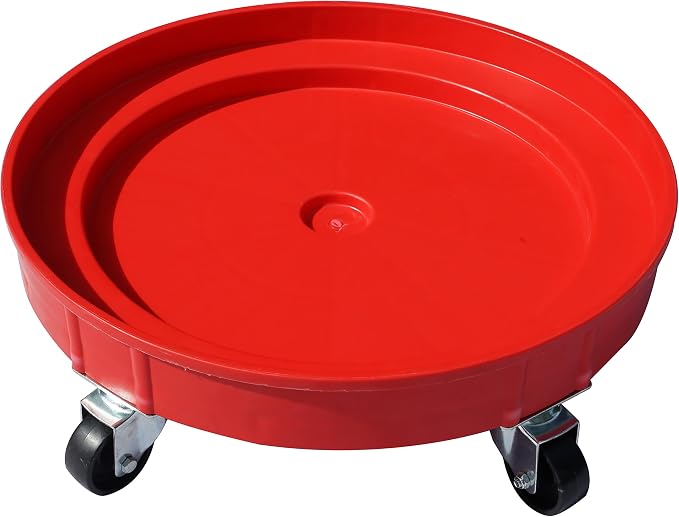 ELAFROS 30 Gallon and 55 Gallon Heavy Duty Plastic Drum Dolly – Durable Plastic Drum Cart 900 lb. Capacity- Barrel Dolly with 5 Swivel Casters Wheel,Red