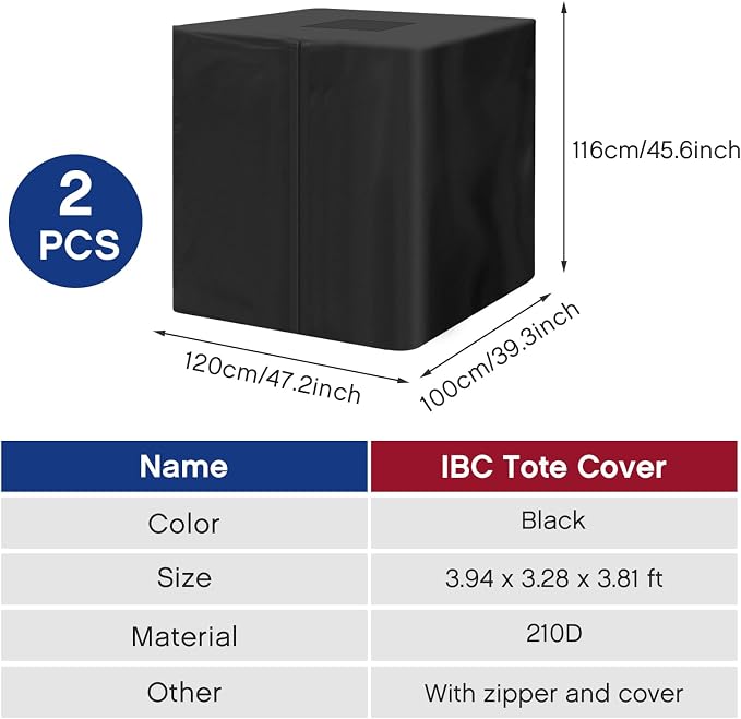 Zhehao IBC Tote Cover Water Tank Protection Cover Zipper 210D Heavy Waterproof Sunscreen Material Outdoor Garden Water Tank Cover (2, 275 Gallon)