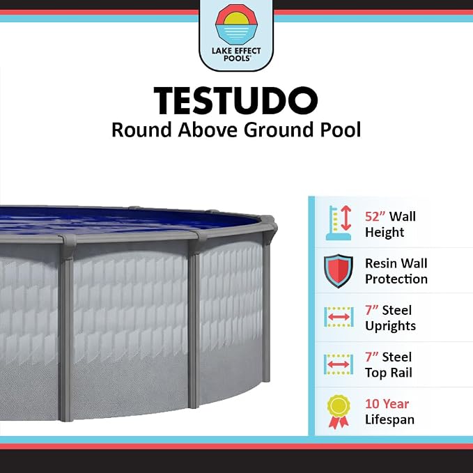 Lake Effect Pools 'Testudo' 18 ft Round Above Ground Swimming Pool | 52 Inch Resin Protected Steel Sided Walls | Bundle Includes: 25 Gauge Overlap Liner & Widemouth Skimmer