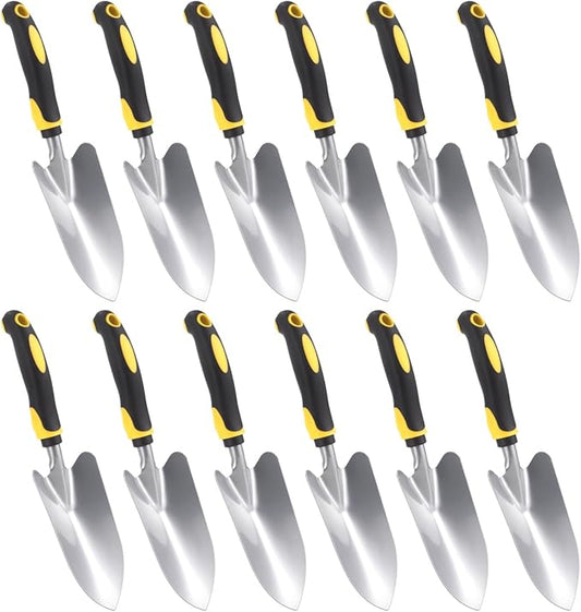 12 Pcs Stainless Steel Gardening Trowel Set, Heavy Duty Metal Trowel Garden Tool Small Shovels for Digging with Non-Slip Handle for Lawn Yard Farm Home Shop Planting