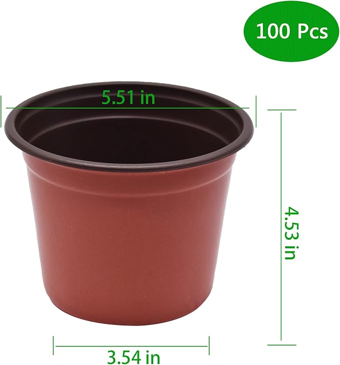 HOSTIC 5.5 Inch Nursery Pot Seedling Pot Plant Container Seed Starting Pots Multipurpose Plastic Pots 100 Packs