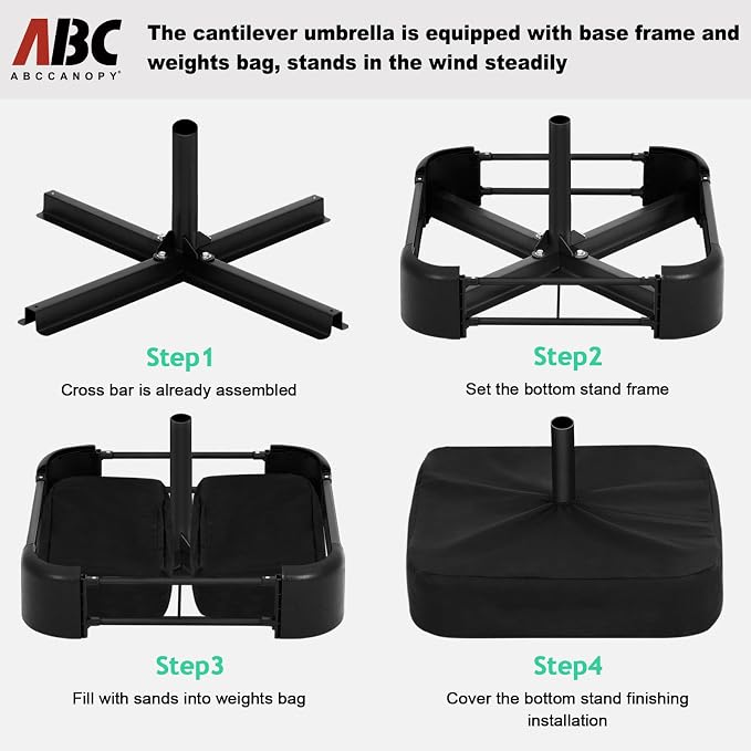 ABCCANOPY 10 FT LED Patio Umbrellas Cantilever Umbrella with base, 360° Rotation Outdoor Lighted Offset Umbrella Bonus Fix Frame & Weights Bag for Backyard, Deck, Poolside (Khaki)