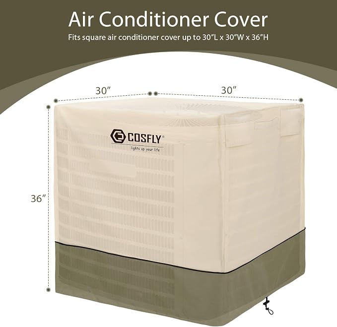 COSFLY Air Conditioner Cover for Outside Units, AC Cover 30 x 30 x 36 Inch | Heavy Duty, Waterproof 600D Oxford, Windproof, Tear Resistant, Anti-snow, Air Vent Prevent Condensation, Easy Install, Square