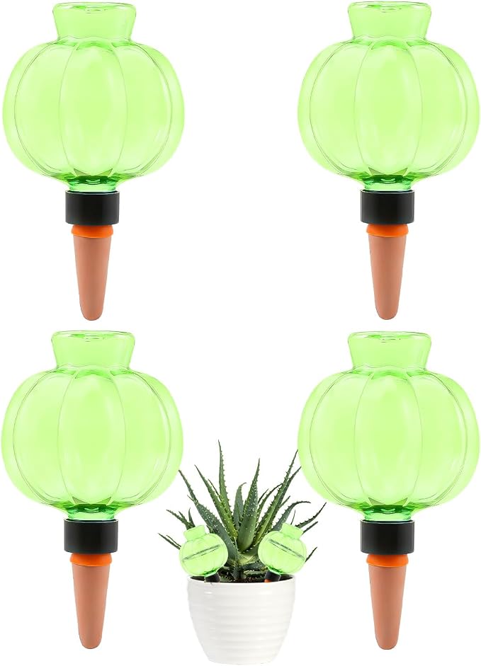 4 Pcs Plant Self Watering Globes, 17oz Large Plastic Water Bulbs Top Fill Watering Globes Slow Release Terracotta, Water Spikes Stakes for Indoor and Outdoor Plants (Green)