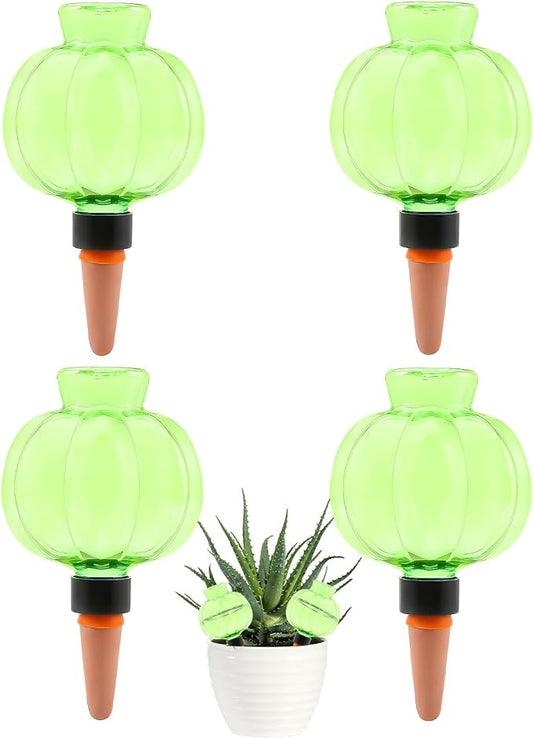4 Pcs Plant Self Watering Globes, 17oz Large Plastic Water Bulbs Top Fill Watering Globes Slow Release Terracotta, Water Spikes Stakes for Indoor and Outdoor Plants (Green)