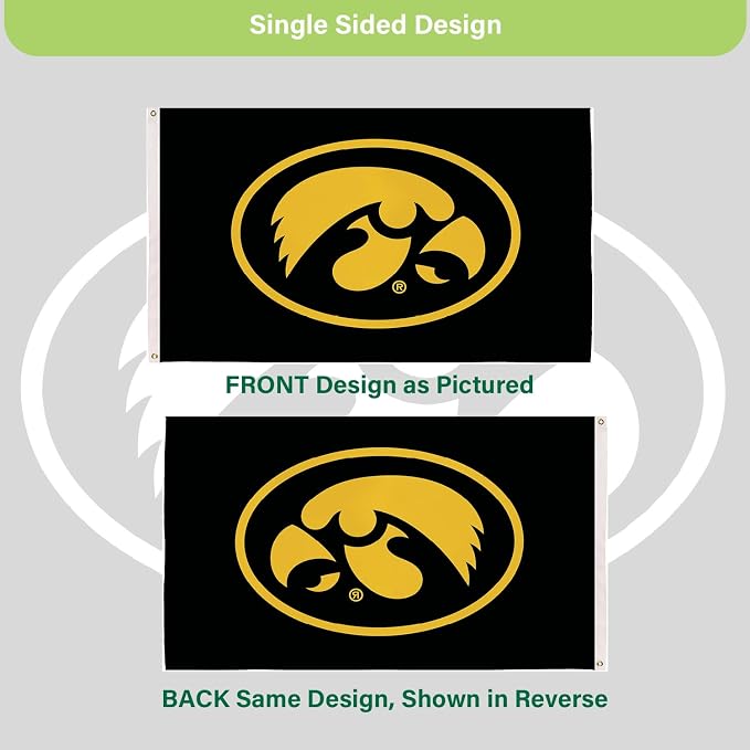 NCAA University of Iowa Flag with Grommets, 3'x5' Iowa Hawkeyes Outdoor College Flags & Banners for Garden Patio Indoor Wall Décor