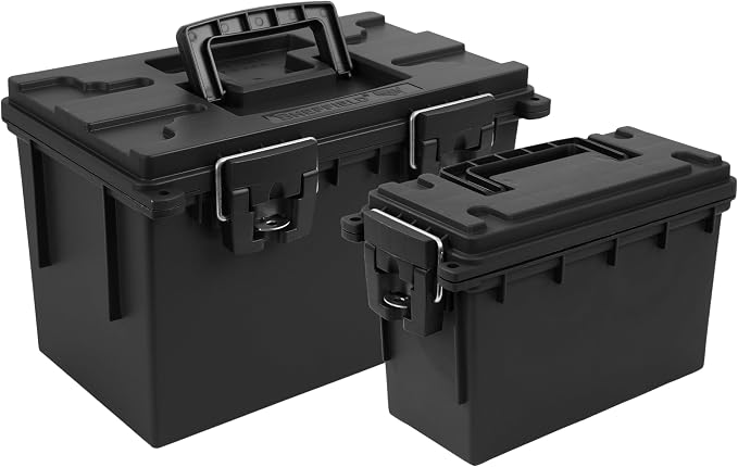 Sheffield Ammo Box Made in USA, Stackable Lockable Ammo Storage Box, Black | XL & Standard Lockable Storage Box, Water & Dust Resistant Dry Box, Secures Hunting Gear, Gun Accessories, Supplies, Bullets
