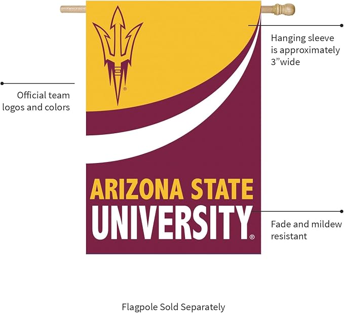 Team Sports America NCAA Arizona State University House Flag, 28 x 44, Double Sided Garden Flags for Outside, Outdoor College Flags & Banners for Garden Patio, Indoor Wall Decor Flag for Room
