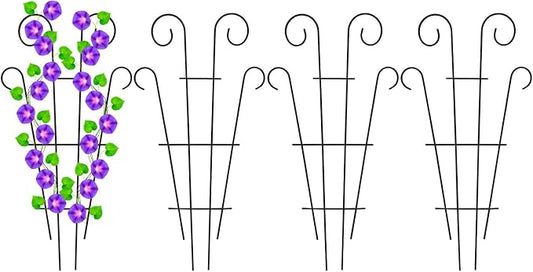 Mklsit 4 Pack 23'' Metal Garden Trellis for Climbing Plants Outdoor, Indoor Plant Trellis Support for Potted Plants, Rustproof Pot Trellis for Houseplant Flower Vines Ivy, Wave Shape, Black