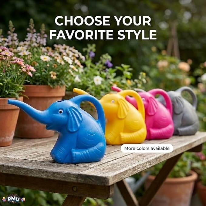 PMU 3Pcs 2-Quart Elephant Watering Can – Durable Plastic Garden Watering Can for Indoor & Outdoor Plants, Easy-Pour Spout, Large Water Pot, Blue