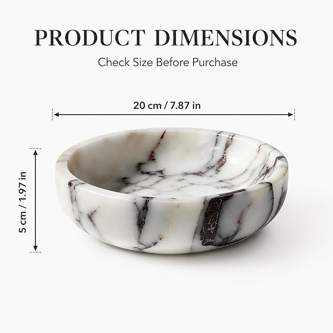 Calacatta Viola Marble Decorative Bowl, 7.87-Inch | Stone Catchall Bowl for Keys, Jewelry, Sunglasses and Small Decor, Coffee Table Centerpiece, Entryway Table and Dresser Decor