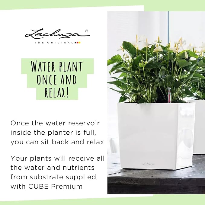 Lechuza Cube 50 Premium Charcoal Metallic, Self-Watering Square Planter, H19.3 L19.3 W19.3 in