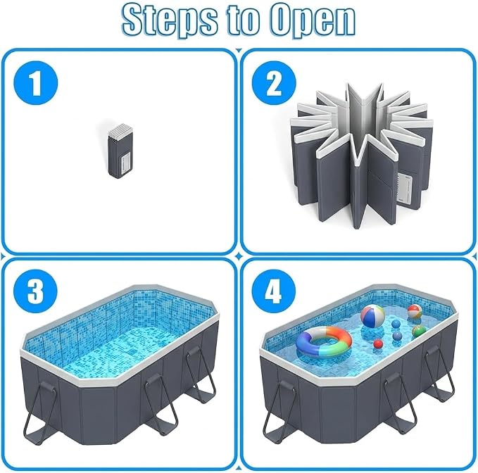 Jessie Foldable Pool for Kids and Adults Non InflatableFrame Outdoor Swimming Pool Blue Kiddie Pools Thickened Support Dog Above Ground Garden Backyard (102.36 in)