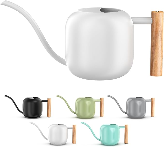 Green Moon 1.2L/41oz Metal Metal Watering Can with Long Spout, White | Metal Stainless Steel Watering Can for Indoor Plants, House Bonsai, Succulents, and Garden Flowers, Decorative Watering Cans