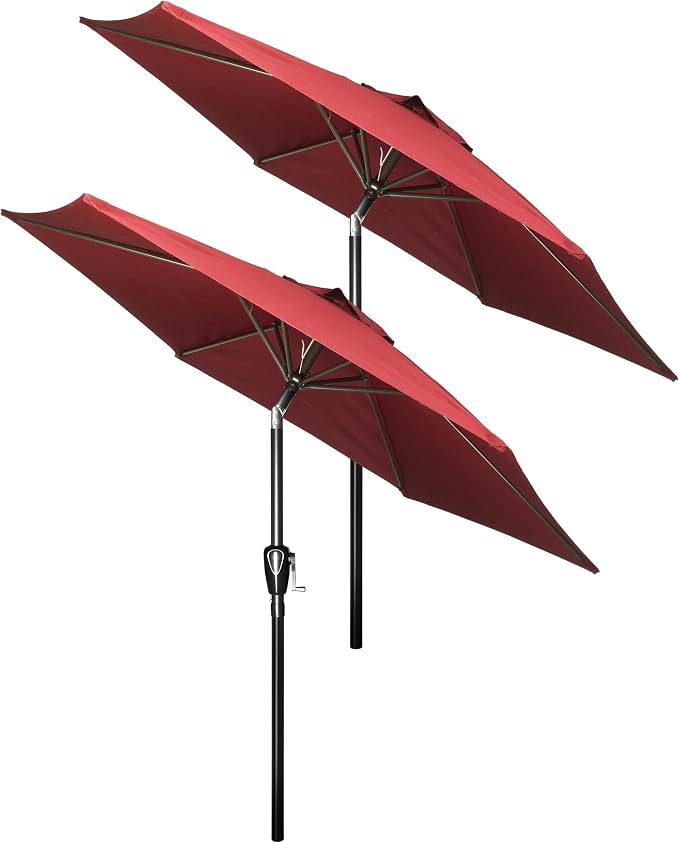 Simple Deluxe 2 Pack 7.5' Patio Umbrella Outdoor Table Market Yard Umbrella with 6 Sturdy Ribs for Backyard, Pool, Garden, Deck, Red