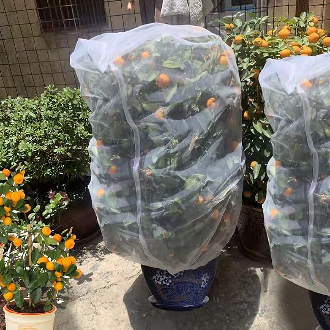 Agfabric Bird Netting 84" Hx84 W Garden Netting Insect Pest Barrier,Plant Cover Fruit Tree Netting Mesh Protection Bag with Drawstring,White,2 Pack