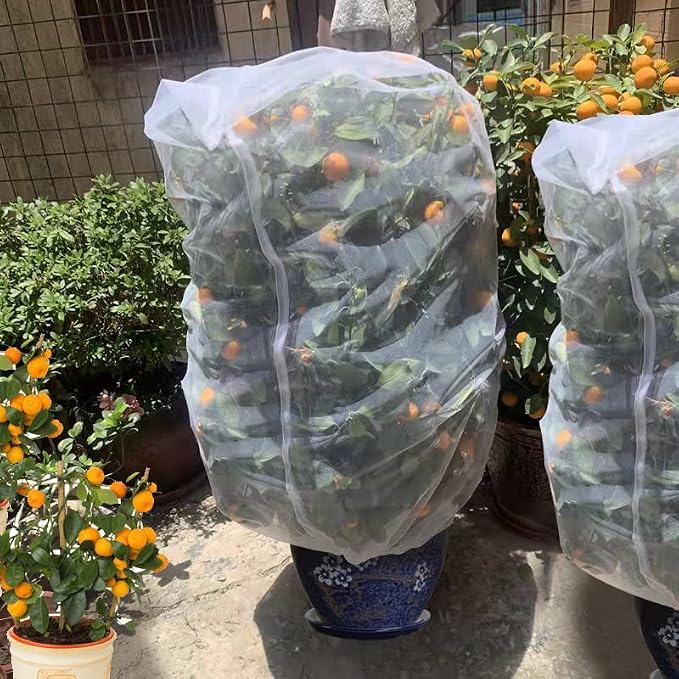 Agfabric Bird Netting 96" Hx84 W Garden Netting Insect Pest Barrier,Plant Cover Fruit Tree Netting Mesh Protection Bag with Drawstring,White,3 Pack