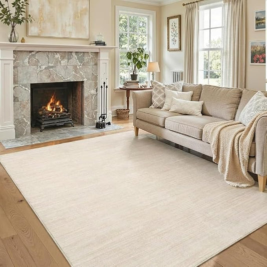 Garvee Large Rugs for Living Room 8x10 Washable Rug Modern Solid Color Print Accent Rug with Non Slip Backing, Low Pile Non Shedding Minimalist Floor Covering for Dining Room Nursery, Beige | Modern Non Slip Backing Low Pile Non Shedding Stain Resistan...