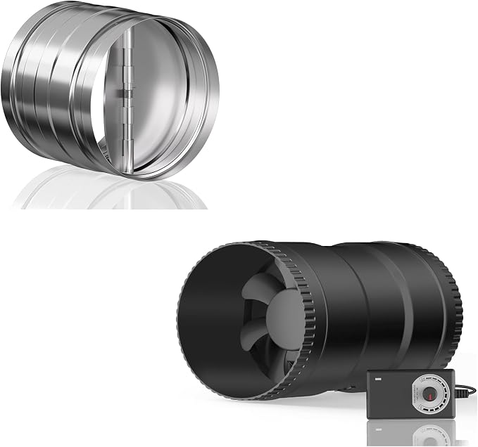 Hon&Guan 4 Inch Inline Booster Duct Fan with Speed Controller and 4 Inch Backdraft Damper