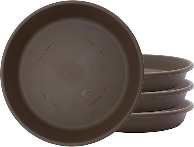 The HC Companies 6 Inch Classic Round Plant Saucer, Lightweight UV-Resistant Plastic Outdoor & Indoor Flower Pot Tray, 4-Pack Plant Pot Trays for Garden & Home Decor, Chocolate