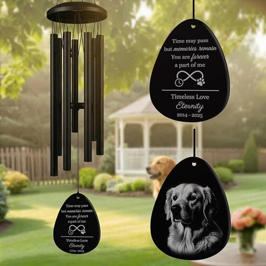 Personalized Sympathy Gift for Loss of Dog, Cat– Custom Pet Memorial Wind Chimes - Laser Engraved with Your Pet's Photo & Name – in Loving Memory, Outdoor Garden Decor
