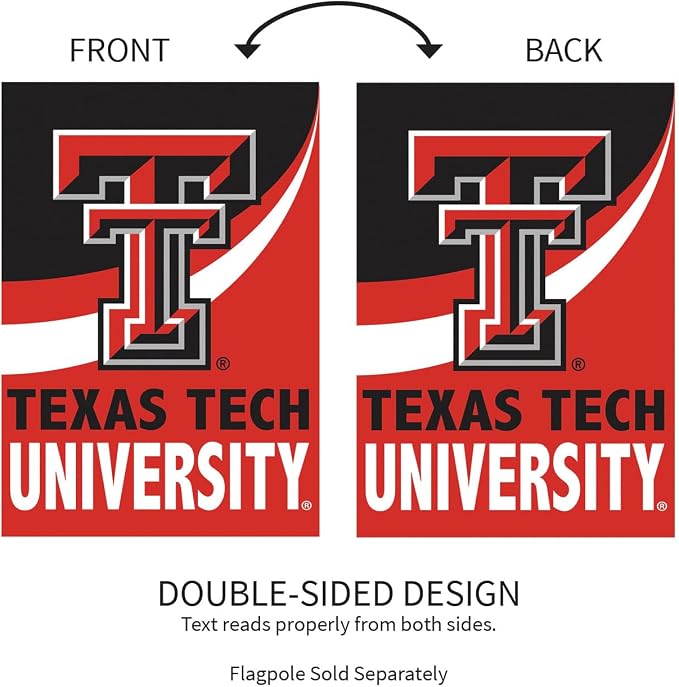 NCAA Texas Tech University House Flag, 28 x 44, Double Sided Garden Flags for Outside, Outdoor College Flags & Banners for Gardens Patio, Indoor Wall Decor Flag for Room