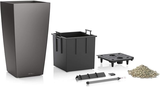 Lechuza CUBICO 30 Black High Gloss, Self-Watering Tall Planter, H22 L11.8 W11.8 in