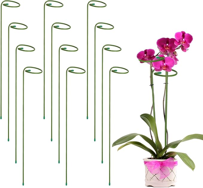 uxcell 12pcs Plant Support Stakes, 18inch Single Stem Stakes Garden Plant Cage Support Rings for Orchid Rose Tomato Peony Flowers