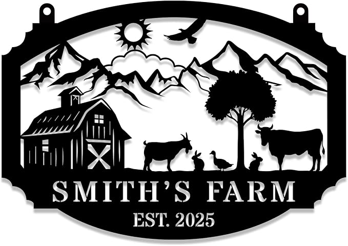 Personalized Metal Farm Hanging Sign, Custom Your Large Farm Sign, Barn Sign, Outdoor Farmhouse Decor, Farm Gate Sign, Farm Sign with all farm Pets