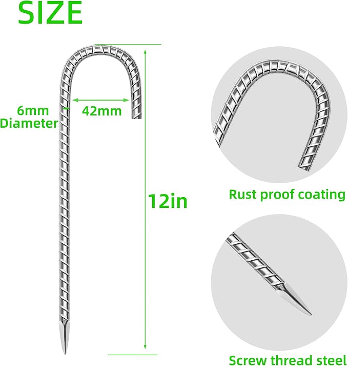 40 Pack Ground Garden Rebar Stakes Rebar 12 Inch Anti-Rust Galvanized Steel J Shape Hook Heavy Duty Ground Anchors for Tents, Position Kits,Fences, and Trampolines Landscape Fabric
