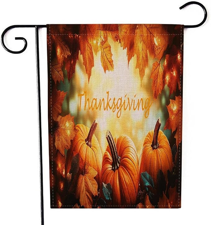 EMMTEEY Fall Garden Flag Thanksgiving Harvest Pumpkins 12.5X18 Double-Sided, Seasonal Yard Flags Orange Autumn Small Burlap Garden Flags for Outside Front/Back Door