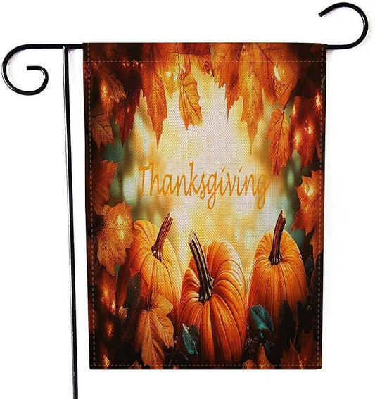 EMMTEEY Fall Garden Flag Thanksgiving Harvest Pumpkins 12.5X18 Double-Sided, Seasonal Yard Flags Orange Autumn Small Burlap Garden Flags for Outside Front/Back Door