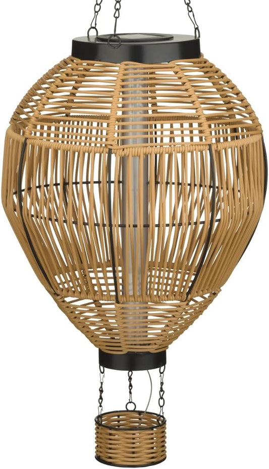 Regal Art & Gift Hot Air Balloon Solar Lantern – Hanging Solar-Powered LED Lights, Waterproof Portable Decorative Outdoor Lamp Made of Metal & Glass for Garden, Patios & Pathway – Wicker (X-Large)