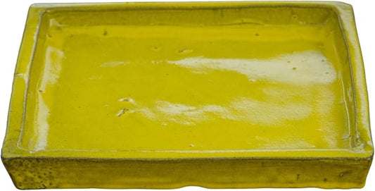 11.5 Inch Plant Saucer (Ceramic) - Square Yellow Flower Pot Tray - Handcrafted, Durable Planter Base