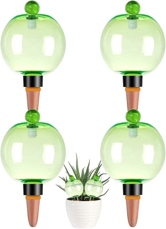 4 Pack Self Watering Globes 17oz Large Plant Watering Globes Top Fill, Self Water Planter Insert Indoor/Outdoor Plastic Water Bulbs Slow Release Terracotta for Plants, Green