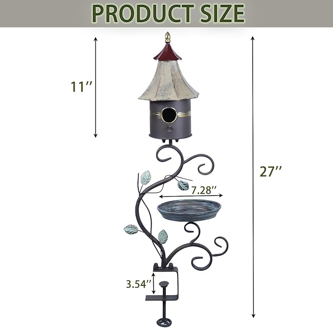 HLQMFHT Deck Bird Bath, Metal Bird Bath and Bird Houses, Decorative Deck Mounted Bird Bath, Detachable and Adjustable Sturdy Deck Bird Bath for Outdoor Porch Yard Garden Decoration