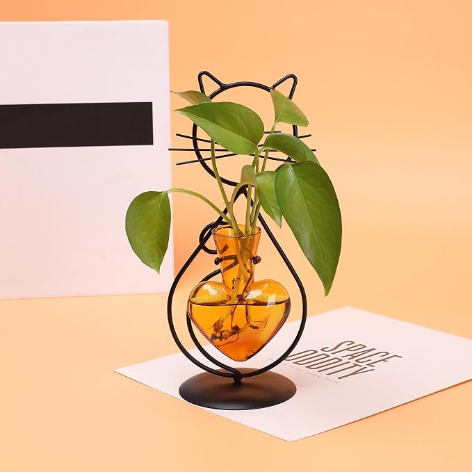 Plant Terrarium Plant Propagation Station Cat Lover Gifts for Women | Plant Lovers Home Office Decor Cat Desk Accessories